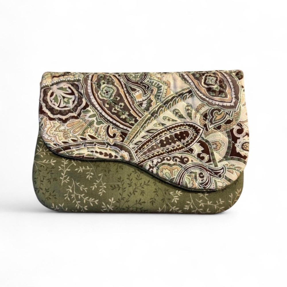 Handmade Quilted Fabric Pouch Bag Green Paisley Saddle Flap Boho Cottagecore - Picture 1 of 4